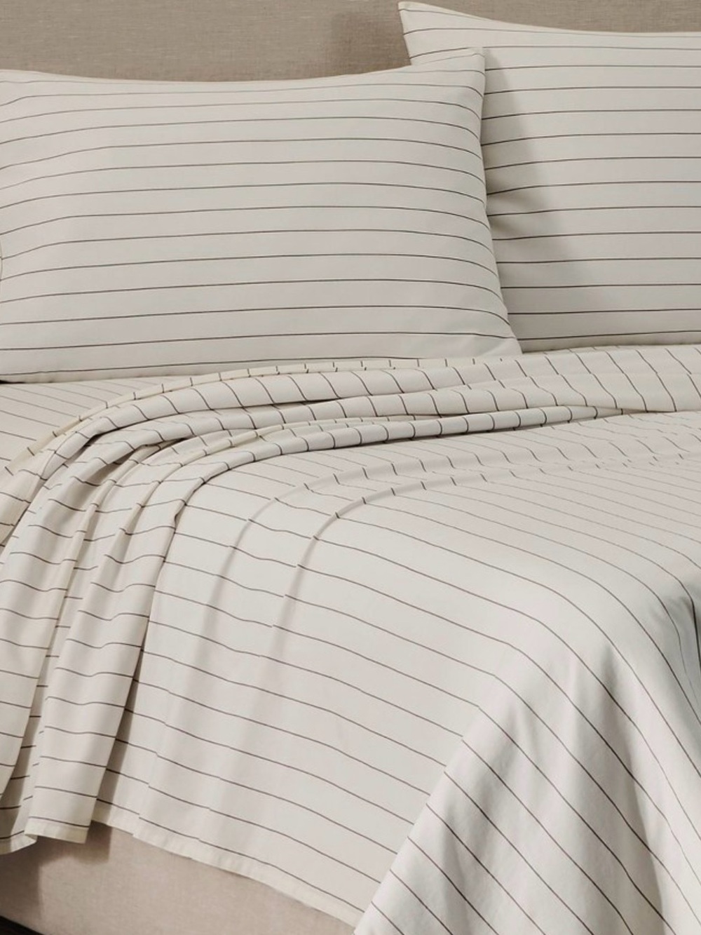Premium Cotton Stripe Sheet Set - Cream with Thin Black Stripes